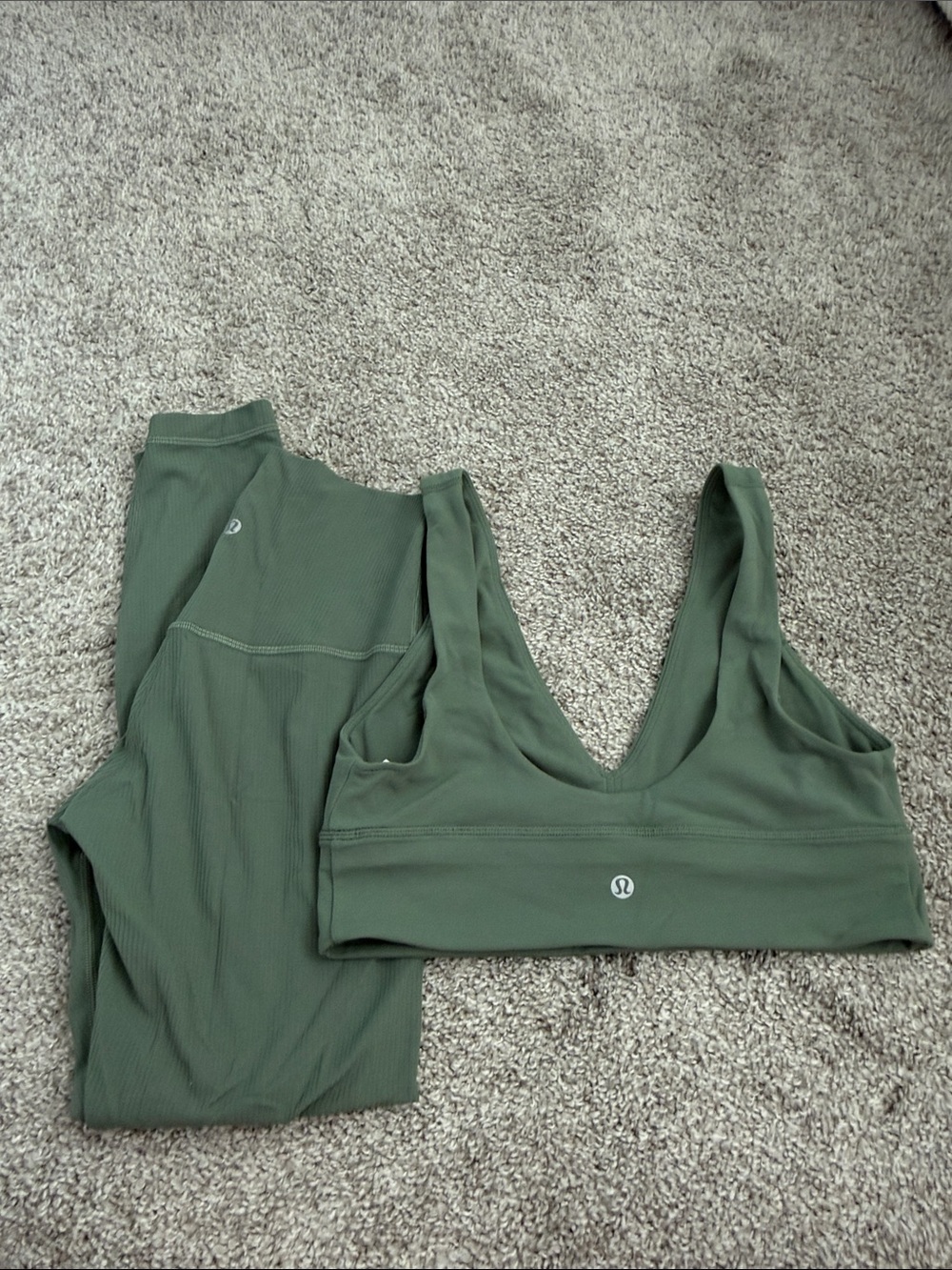 lululemon athletica align Olive Scoop Sports Bra and ribbed leggings